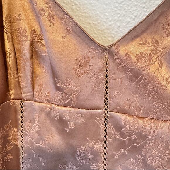 Vintage Victoria Secret 90s Gold Slip Mini Dress Womens M Corset Back Floral Y2K - Picture 4 of 12